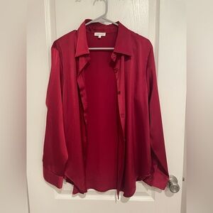 Elegant Red Women's Button-Up Shirt